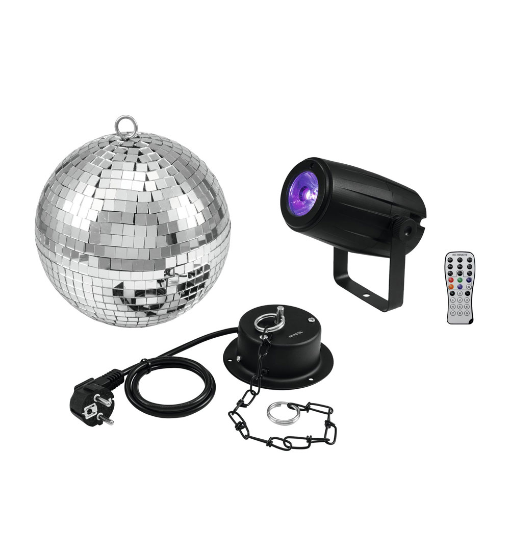 EUROLITE Set Spiegelkugel 20cm mit Motor + LED PST-5 QCL Spot sw