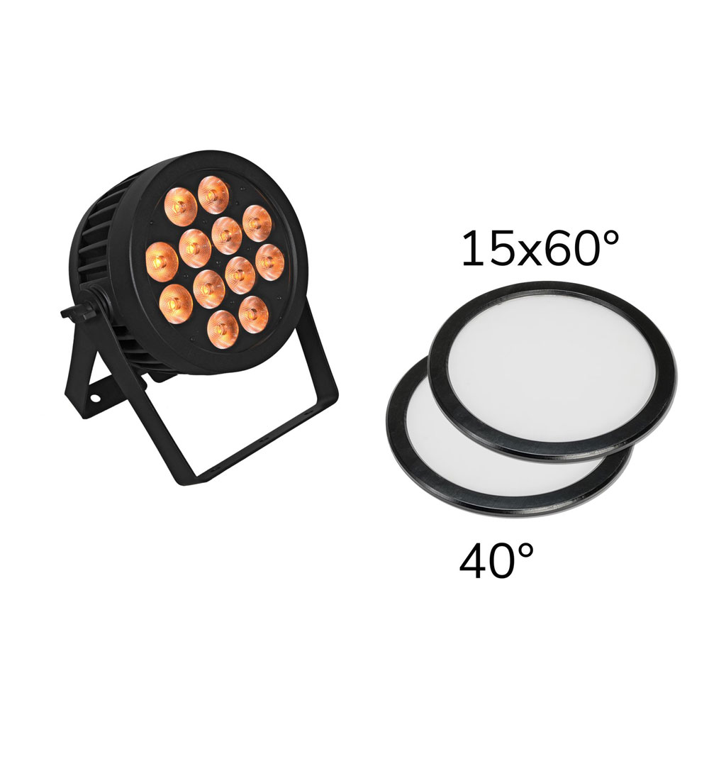 EUROLITE Set LED IP PAR 12x8W QCL Spot + 2x Diffusorscheibe (15x60° und 40°)