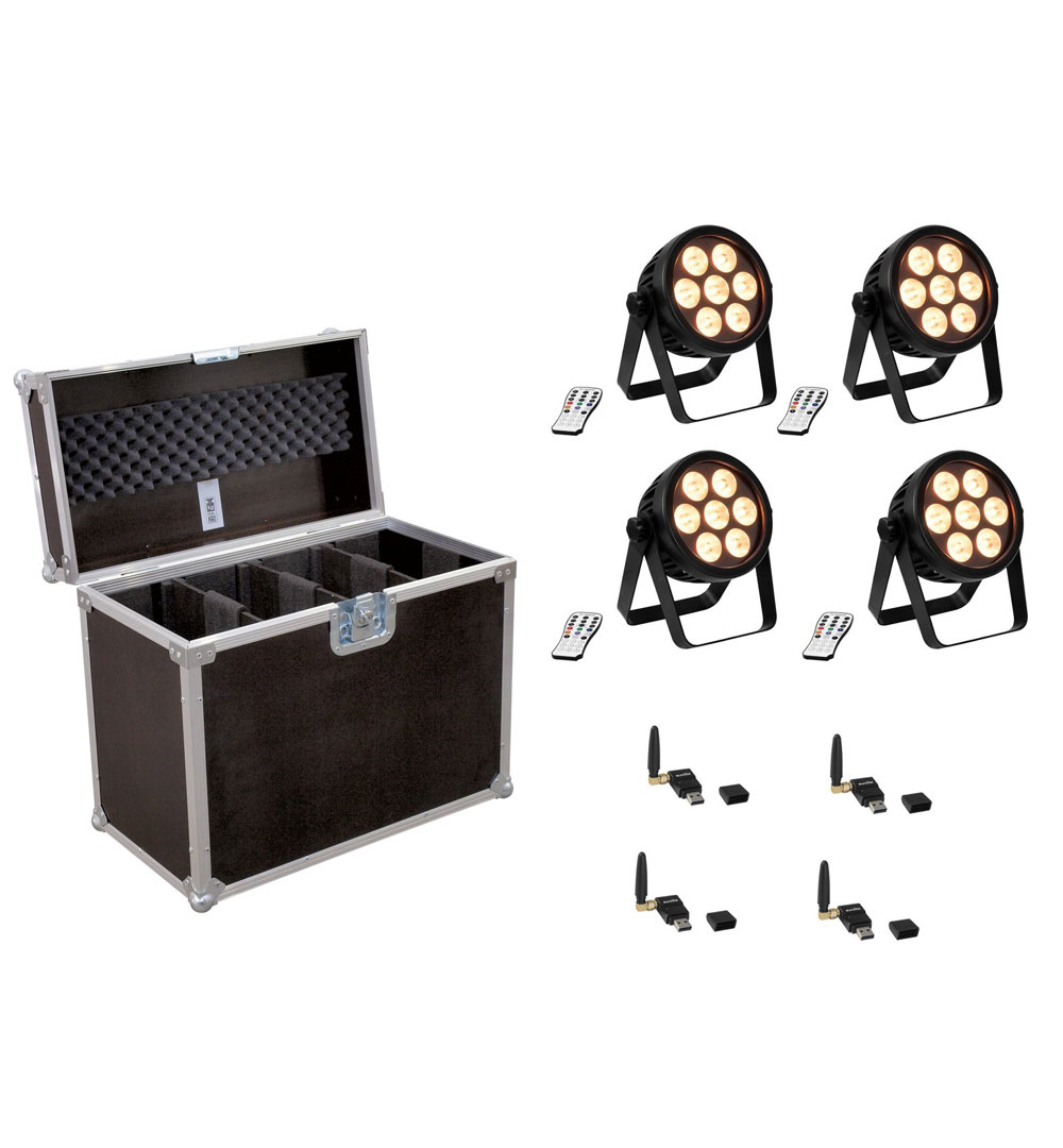 EUROLITE Set 4x LED 7C-7 Silent Slim Spot + USB QuickDMX + Case