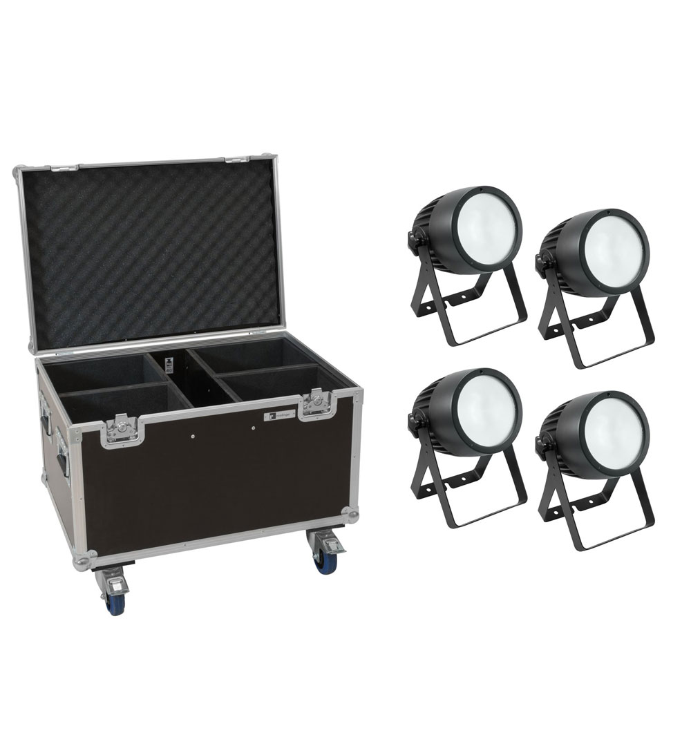 EUROLITE Set 4x LED Theatre COB 200 WW/CW + Case mit Rollen