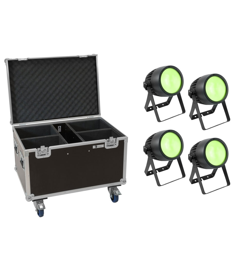 EUROLITE Set 4x LED Theatre COB 200 RGB+WW + Case mit Rollen