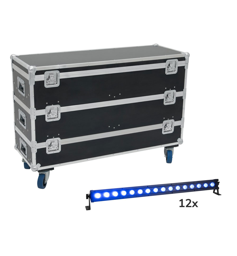 EUROLITE Set 12x LED IP T-Bar 16 QCL Leiste + Case mit Rollen