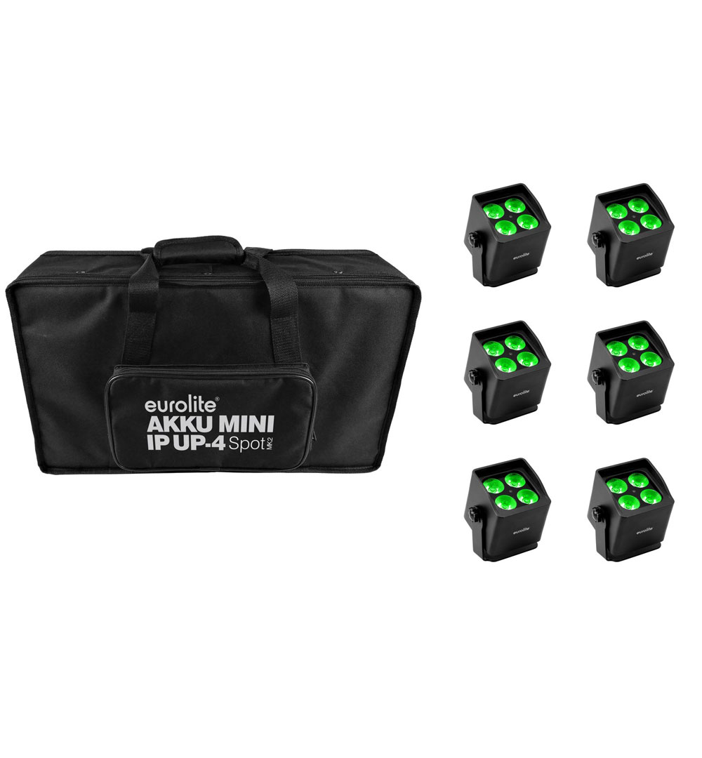 EUROLITE Set 6x AKKU Mini IP UP-4 QCL Spot MK2 + Soft-Bag