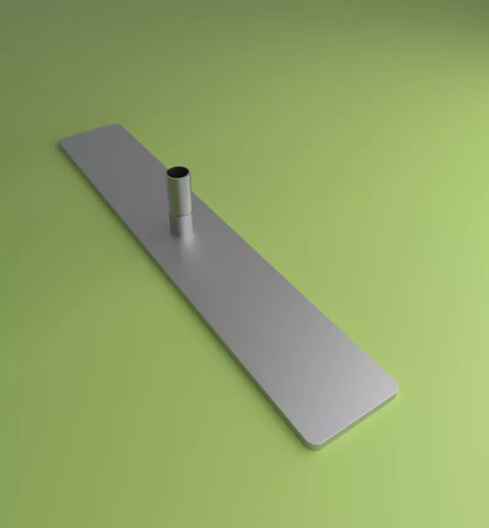 Fußplatten PIXLIP EXPO - 60 x 10cm mittig mit Platte + Rohrverbinder